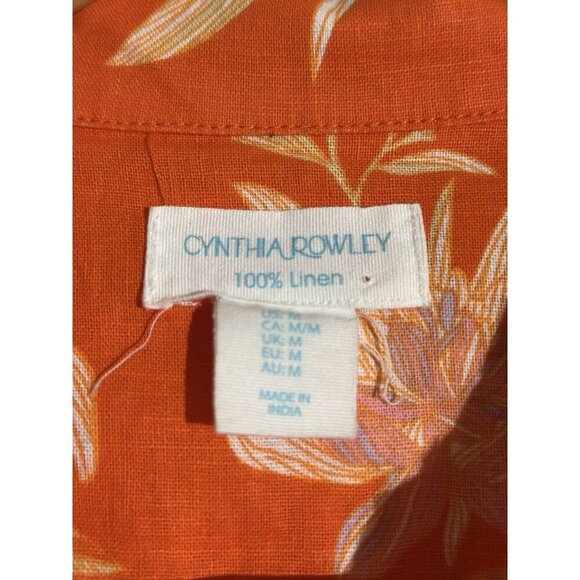 Cynthia Rowley Orange Floral 100% Linen Jacket Sz M Colorful Lightweight Pockets - Picture 4 of 10